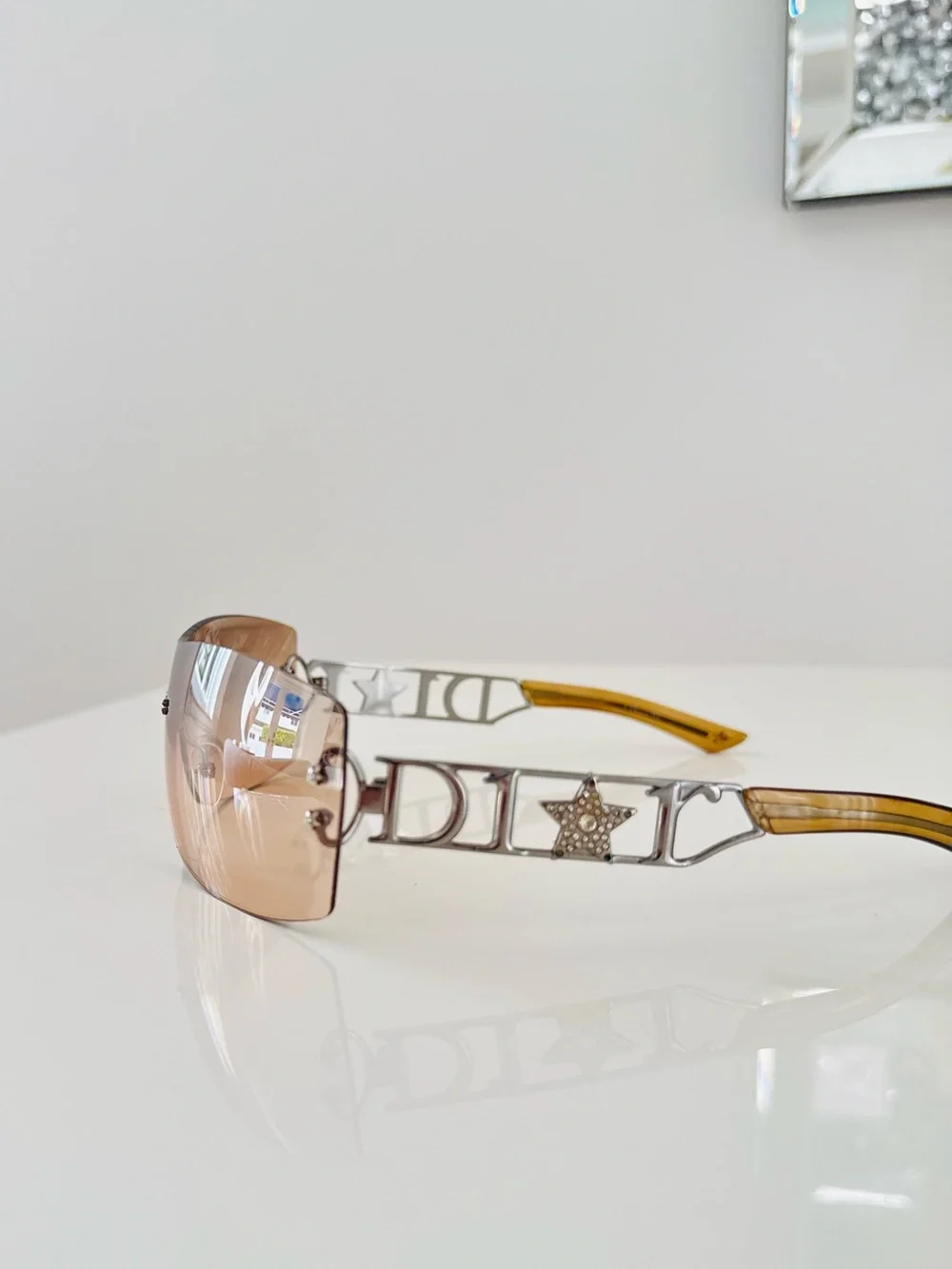 RARE 💫 Vintage Dior rimless Swarovski sunglasses in gold shade